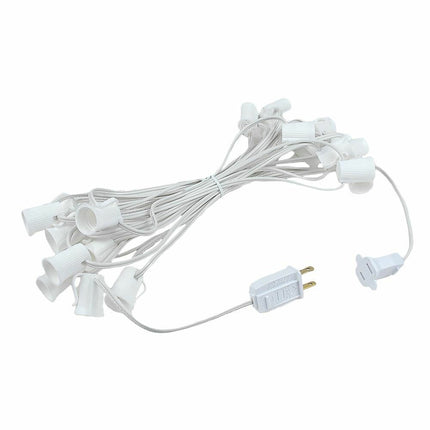 Kabel 7,5M mit 25 Fassung E12, Weißes Kabel, Verbindbar max. 700W, für Außen