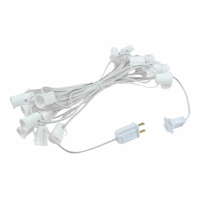 Kabel 7,5M mit 25 Fassung E12, Weißes Kabel, Verbindbar max. 700W, für Außen
