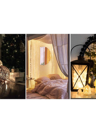 Kupferdraht Lichterkette 30M mit 300 LEDs, 8 Programmen, Transformator und Fernbedienung, Warm Licht, für Außen