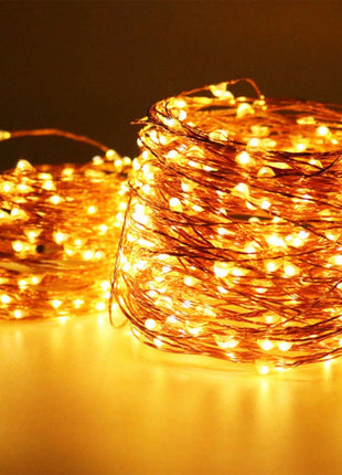 Kupferdraht Lichterkette 50M mit 500 LEDs, 8 Programmen mit Transformator und Fernbedienung, Warm Licht, für Außen