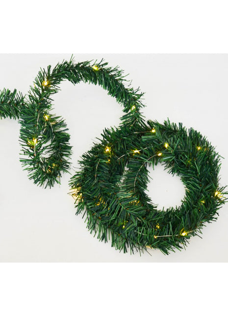 Künstliche Tannengirlande 3M mit 30 Mini-LEDs, Warm Licht, Batteriebetriben