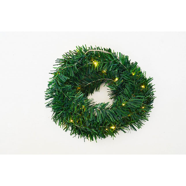 Künstliche Tannengirlande 3M mit 30 Mini-LEDs, Warm Licht, Batteriebetriben