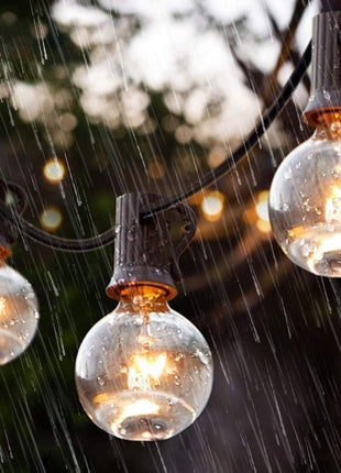 Lichterkette 9M mit 30 + 3 Geschenke Glühlampen Filament E12, 7W, Schwarzes Kabel, für Außen