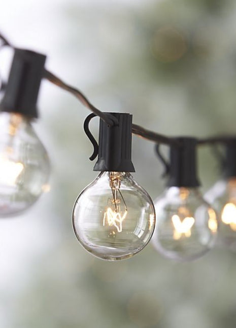 Lichterkette 9M mit 30 + 3 Geschenke Glühlampen Filament E12, 7W, Schwarzes Kabel, für Außen