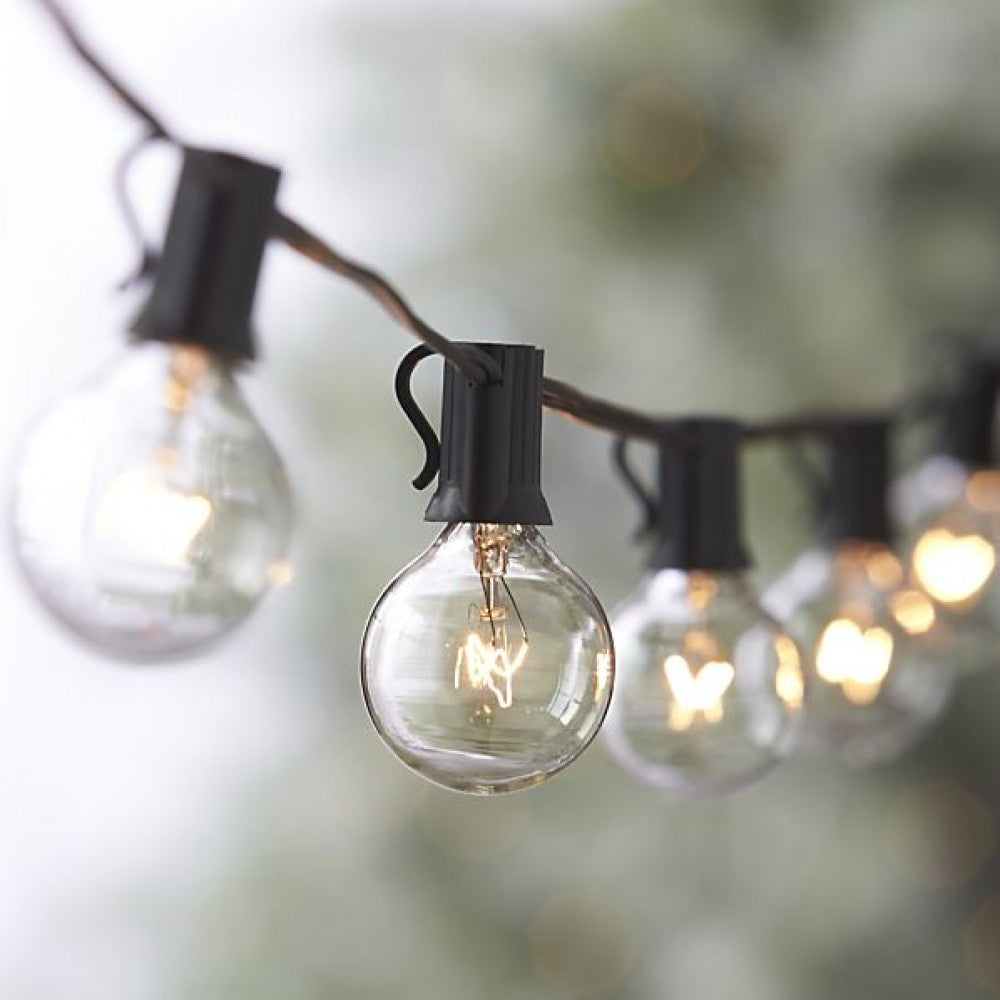 Schwarze Lichterkette 9M mit 30 Glühlampen Filament E12, 7W, für Außen