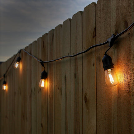 Lichterkette 15M mit 15 Pendel LED-Birnen, E27, 4W, Schwarzes Kabel, Verbindbar 150M, für Außen
