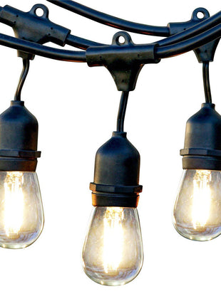 Lichterkette 15M mit 15 Pendel LED-Birnen, E27, 4W, Schwarzes Kabel, Verbindbar 150M, für Außen