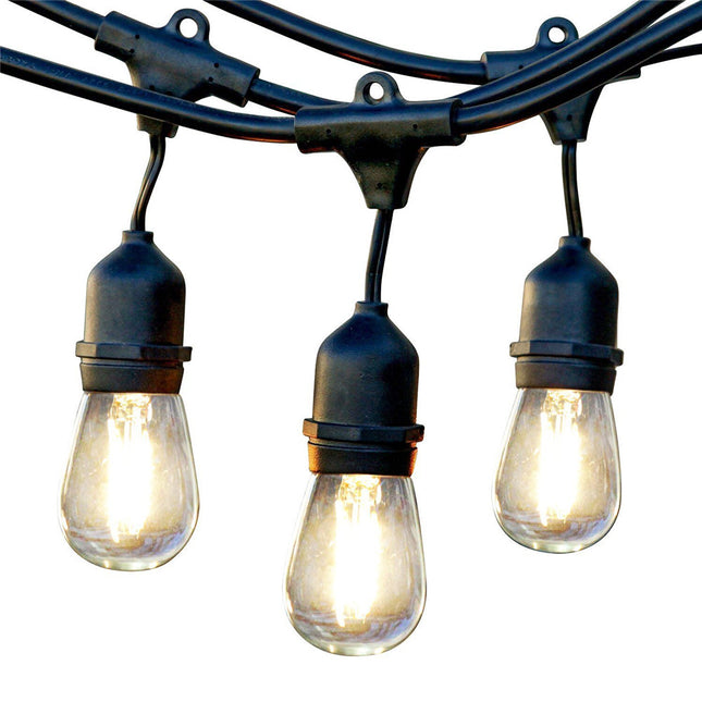 Lichterkette 15M mit 15 Pendel LED-Birnen, E27, 4W, Schwarzes Kabel, Verbindbar 150M, für Außen
