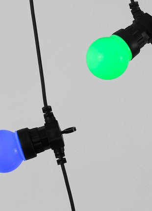 Lichterkette 5M mit 10 Mehrfarbige LED-Lampen, Schwarzes Kabel, Warm Licht, Verbindbar 30M, für Außen