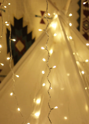 Lichtervorhang 3M × 1M mit 150 Premium-LEDs, Durchsichtig Kabel, Warm Licht, Verbindbar 15M, für Außen