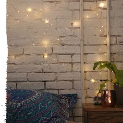 Kupfer Drahtlichterkette 20M mit 200 Mini-LEDs mit Transformator, Warm Licht, für Außen