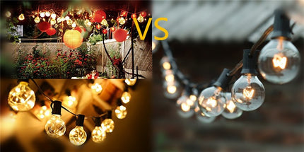 Lichterkette 8M mit 25 + 3 Glühlampen G40, E12, 7W, Schwarzes Kabel, Verbindbar 24M, für Außen