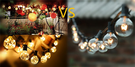 Lichterkette 8M mit 25 + 3 Glühlampen G40, E12, 7W, Schwarzes Kabel, Verbindbar 24M, für Außen