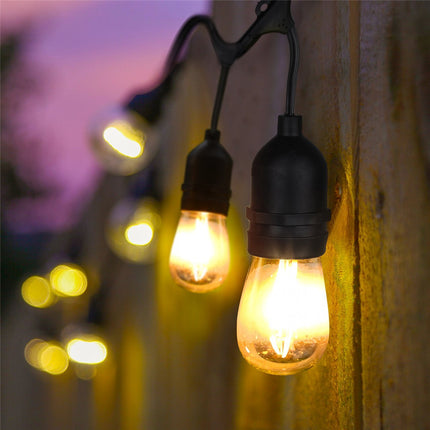 Lichterkette 15M mit 15 Pendel LED-Birnen, E27, 4W, Schwarzes Kabel, Verbindbar 150M, für Außen