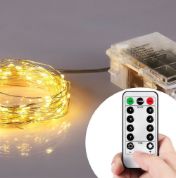 Kupferdraht Lichterkette 20M mit 200 Mini-LEDs mit 8 Programmen, Batteriebetrieb und Fernbedienung, Warm Licht, für Außen