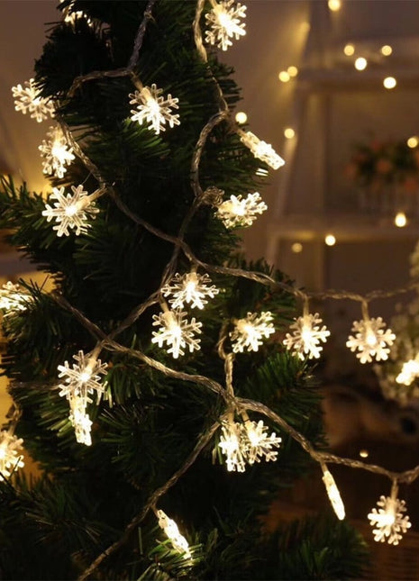 Dekorative Lichterkette 10M mit 100 Schneeflocken-LEDs, Warm Licht, Verbindbar 50M, Für Außen