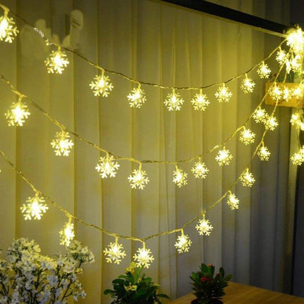 Dekorative Lichterkette 20M mit 200 Schneeflocken-LEDs, Warm Licht, Verbindbar 80M, Für Außen
