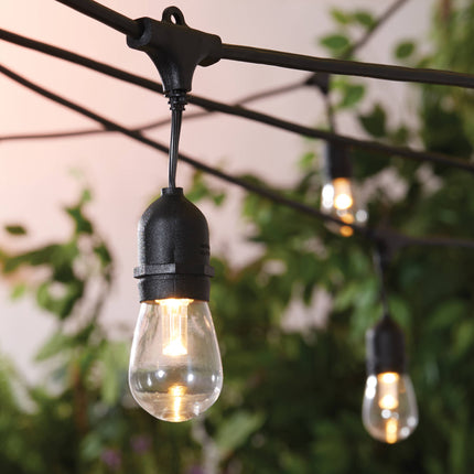 Lichterkette 10M mit 20 Pendel LED-Birnen, E27, 2W, Kunststoff, Dimmbar, Schwarzes Kabel, Verbindbar 250M, für Außen
