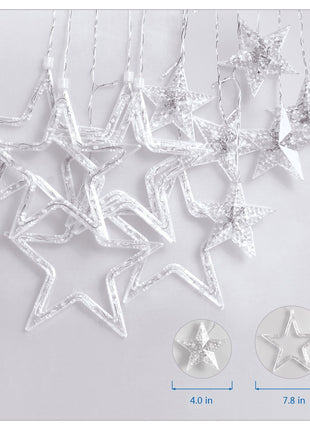 Lichtervorhang 2,5M mit 12 Sternen mit 128 LEDs, Warm Licht, Verbindbar 12,5M für Außen