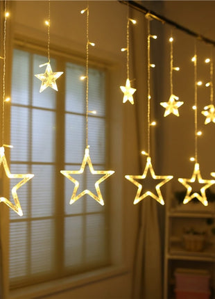 Lichtervorhang 2,7M mit 12 Sternen mit 138 LEDs, 8 Programmen, Warm Licht, Verbindbar 11M, für Außen