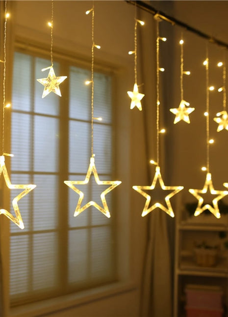 Lichtervorhang 2,7M mit 12 Sternen mit 138 LEDs, 8 Programmen, Warm Licht, Verbindbar 11M, für Außen