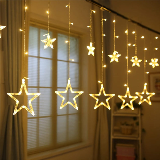 Lichtervorhang 2,7M mit 12 Sternen mit 138 LEDs, 8 Programmen, Warm Licht, Verbindbar 11M, für Außen