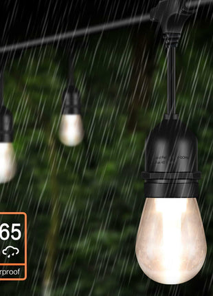 Lichterkette 10M mit 20 Pendel LED-Birnen, E27, 2W, Kunststoff, Dimmbar, Schwarzes Kabel, Verbindbar 250M, für Außen