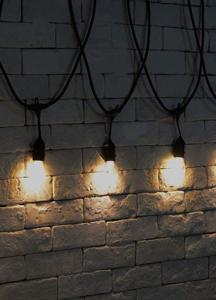 Lichterkette 15M mit 15 Pendel LED-Birnen, E27, 2W, Kunststoff, Dimmbar, Schwarzes Kabel, Verbindbar 500M, für Außen