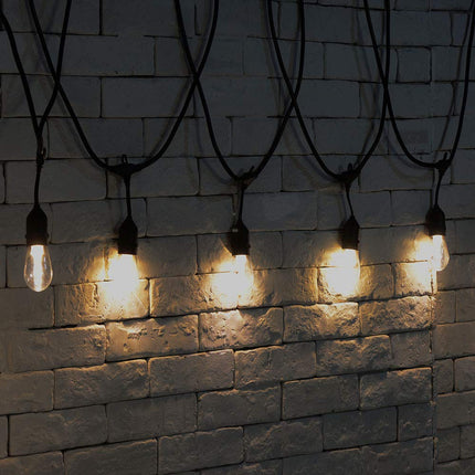 Lichterkette 10M mit 20 Pendel LED-Birnen, E27, 2W, Kunststoff, Dimmbar, Schwarzes Kabel, Verbindbar 250M, für Außen