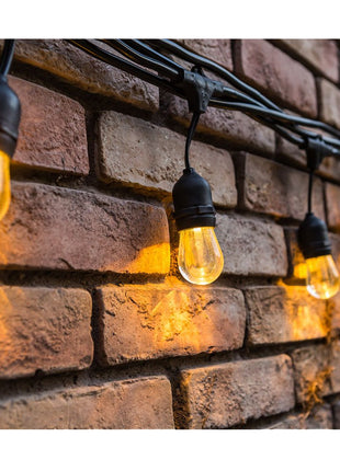 Lichterkette 10M mit 20 Pendel LED-Birnen, E27, 2W, Kunststoff, Dimmbar, Schwarzes Kabel, Verbindbar 250M, für Außen