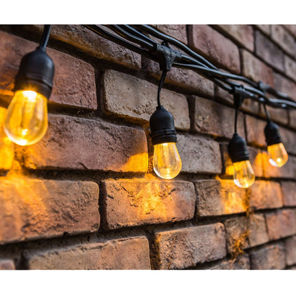 Lichterkette 10M mit 20 Pendel LED-Birnen, E27, 2W, Kunststoff, Dimmbar, Schwarzes Kabel, Verbindbar 250M, für Außen
