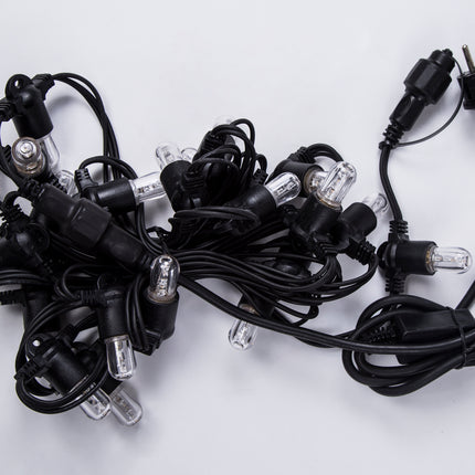 Lichterkette 5M mit 20 LED-Birnen E14, Schwarzes Kabel, Warm Licht, Verbindbar 50M, für Außen