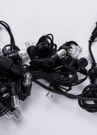 Lichterkette 6M mit 20 LED-Birnen E14, Schwarzes Kabel, Warm Licht, Verbindbar 96M, für Außen