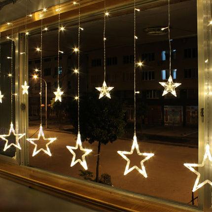 Lichtervorhang 2,7M mit 12 Sternen mit 138 LEDs, 8 Programmen, Warm Licht, Verbindbar 11M, für Außen