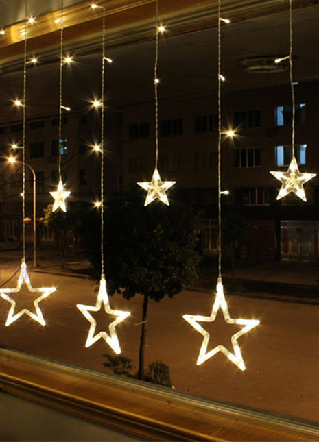 Lichtervorhang 2,5M mit 12 Sternen mit 128 LEDs, Warm Licht, Verbindbar 12,5M für Außen