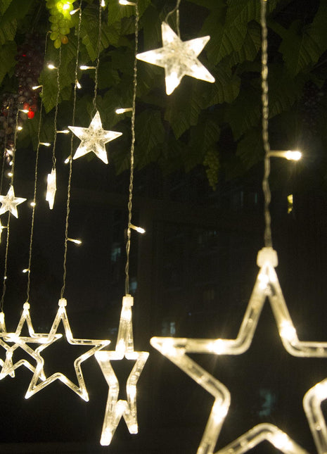 Lichtervorhang 2,7M mit 12 Sternen mit 138 LEDs, 8 Programmen, Warm Licht, Verbindbar 11M, für Außen