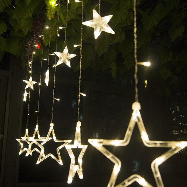 Lichtervorhang 2,7M mit 12 Sternen mit 138 LEDs, 8 Programmen, Warm Licht, Verbindbar 11M, für Außen