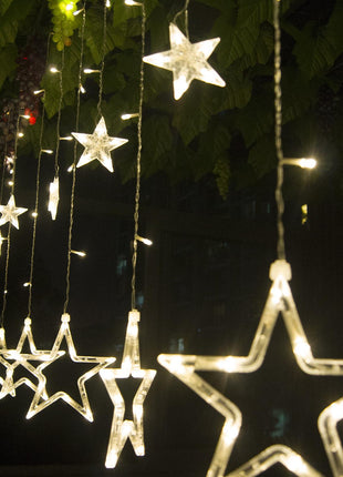 Lichtervorhang 2,5M mit 12 Sternen mit 128 LEDs, Warm Licht, Verbindbar 12,5M für Außen
