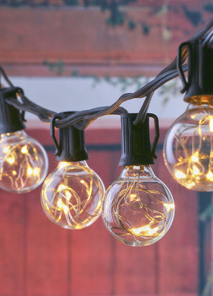 Lichterkette 3,5M mit 12 LED-Lampen E12, Schwarzes Kabel, Verbindbar 14M, für Außen