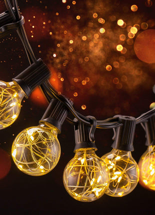 Lichterkette 8,7M mit 30 LED Lampen + 3 Geschenk, E12, Schwarzes Kabel, Warm Licht, für Außen