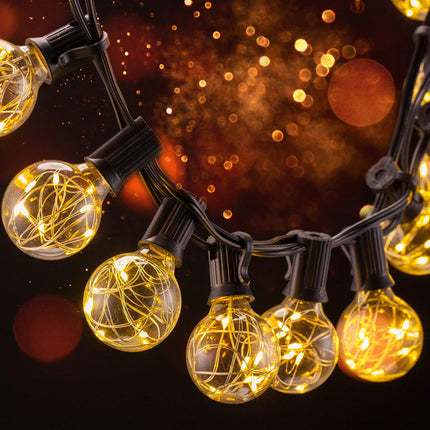 Lichterkette 3,5M mit 12 LED-Lampen E12, Schwarzes Kabel, Verbindbar 14M, für Außen
