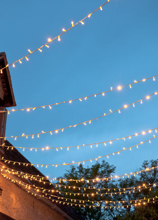 Deko Lichterkette 10M mit 100 Mini-LEDs, 8 Programmen, Durchsichtig Kabel, Warm Licht, Verbindbar 50M, für Außen