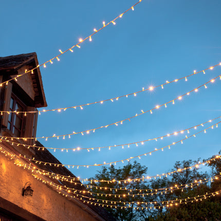 Deko Lichterkette 50M mit 400 Mini-LEDs, Durchsichtig Kabel, Warm Licht, für Außen