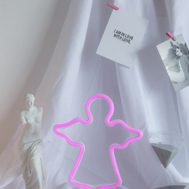 Dekorative Lampe Engel Neon mit Ständer, Warm Licht, mit Batteriebetrieb