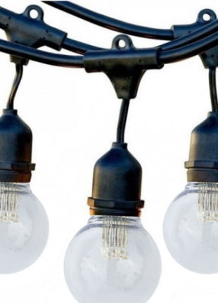 Außenlichterkette mit klaren LED-Filament-Leuchtmitteln und E27-Fassung für Garten und Terrasse