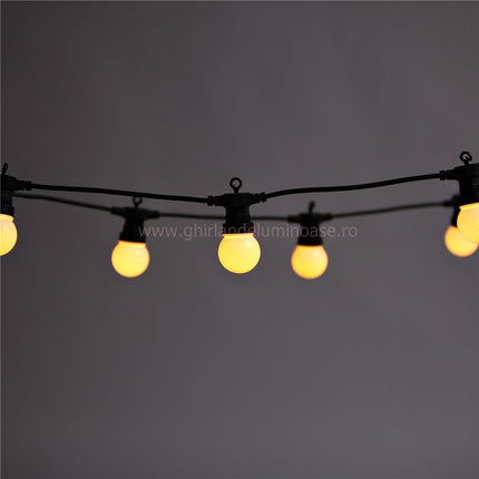 Lichterkette zu vermieten 10M mit 20 Matt Glühlampen-LEDs, Schwarzes Kabel, Warm Licht, Verbindbar 50M, für Außen