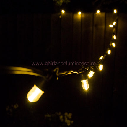 Lichterkette 5M mit 20 LED-Birnen E14, Schwarzes Kabel, Warm Licht, Verbindbar 50M, für Außen