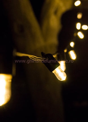 Lichterkette 5M mit 20 LED-Birnen E14, Schwarzes Kabel, Warm Licht, Verbindbar 50M, für Außen