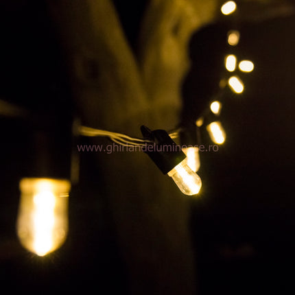 Lichterkette 5M mit 20 LED-Birnen E14, Schwarzes Kabel, Warm Licht, Verbindbar 50M, für Außen