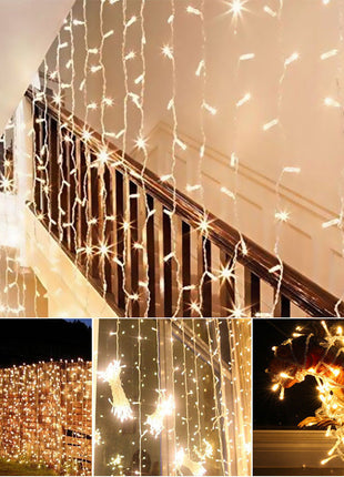 Lichtervorhang 3M × 1M mit 150 Premium-LEDs, Durchsichtig Kabel, Warm Licht, Verbindbar 15M, für Außen